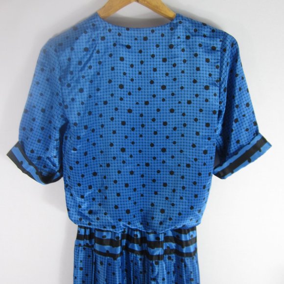 Vtg Perceptions Womens 5 / 6 Blue Polka Dot Short Sleeve Pleated Dress Small - Picture 11 of 12